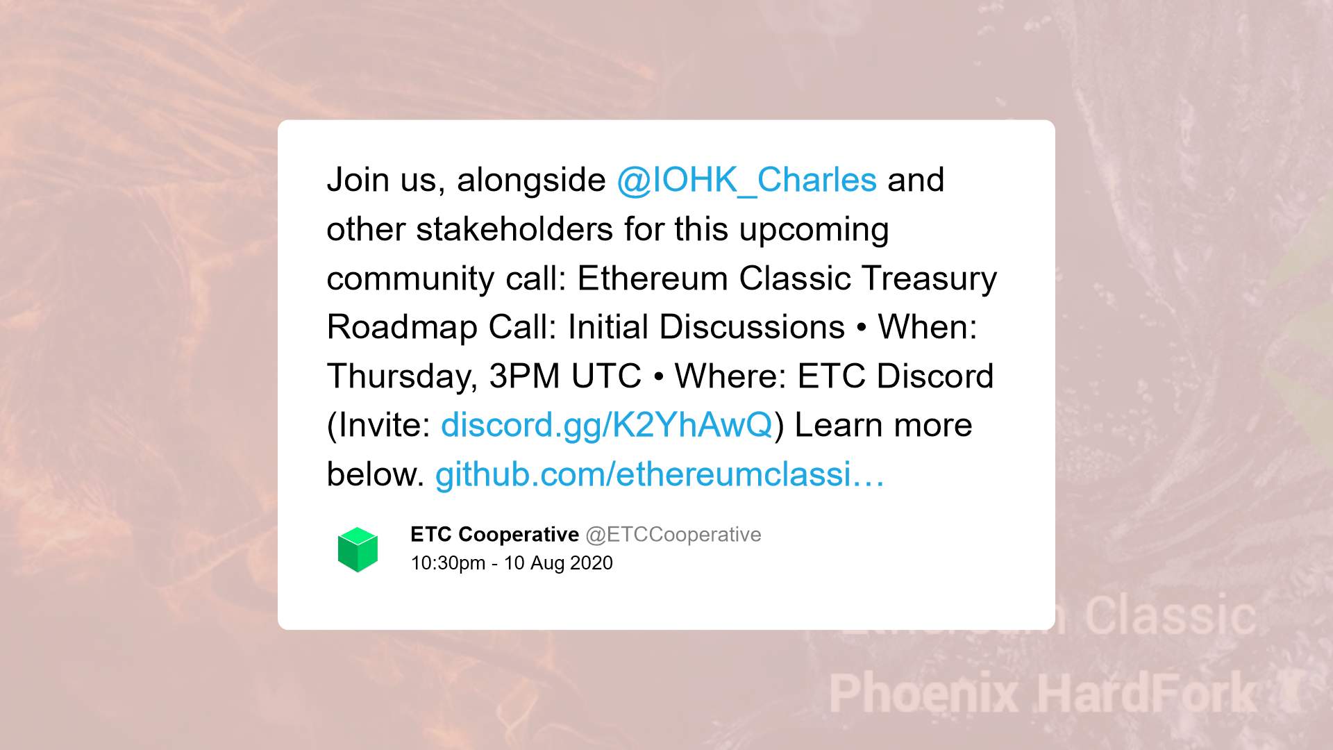  ethereum hoskinson classic taking today discussion iohk 