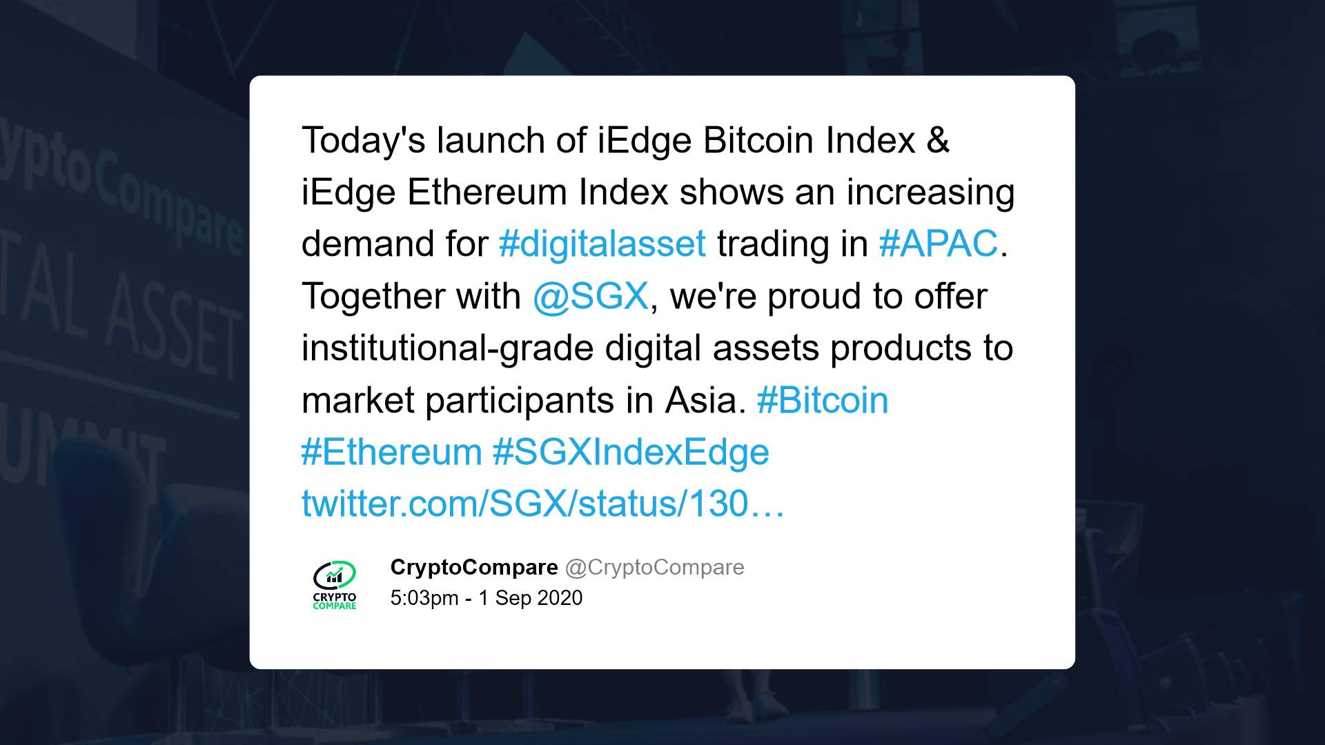 Singapore Exchange to Bring Regulated Bitcoin and Ethereum Cryptocurrency Indices to Asia