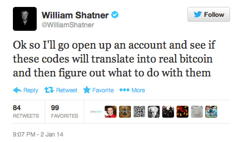 William Shatner Bitcoin Tweet 02 JAN