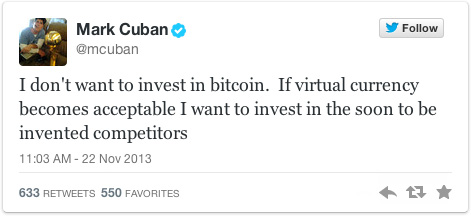 Mark Cuban Bitcoin Tweet NOV 2013