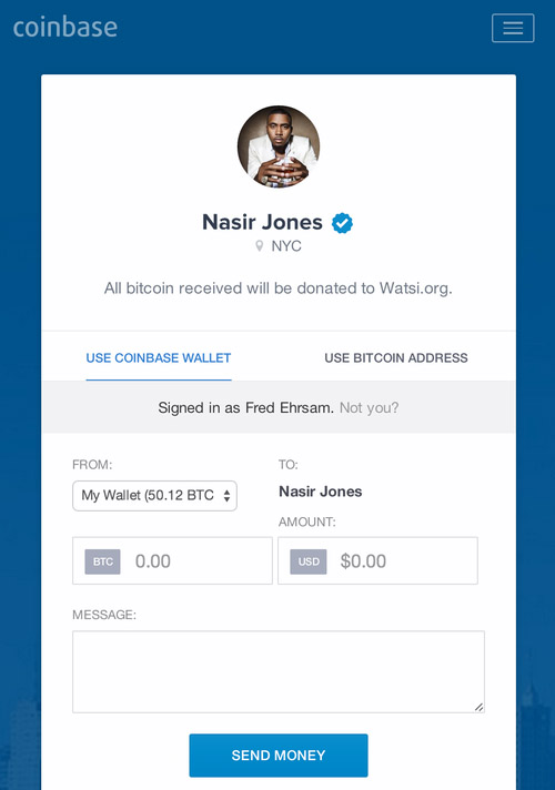 Example coinbase personal page NYC