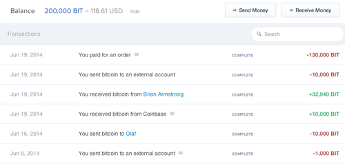 Coinbase Bits amount balances