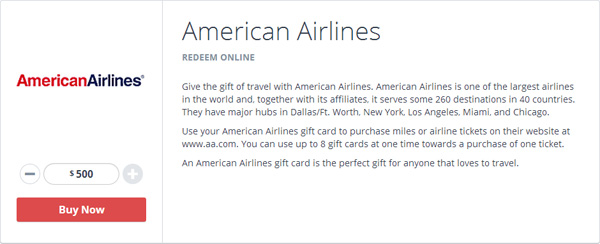 American Airlines on Gyft Screenshot