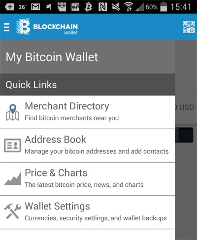 Blockchain Wallet New Menu