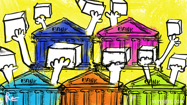 banks bitcoin blockchain tech. ramreva illustration. newsbtc bitcoin news