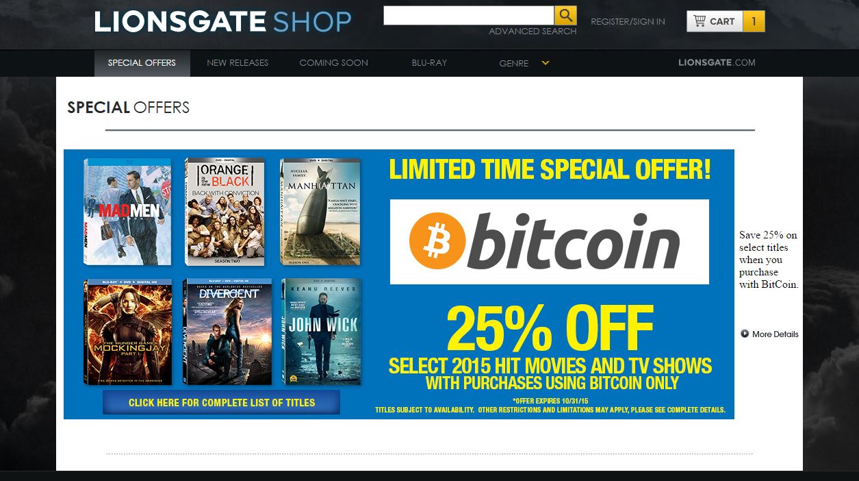 Lionsgate Starts Accepting Bitcoin