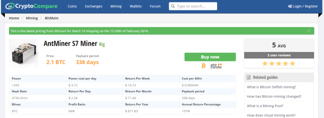 CryptoCompare Antminer S7 Bitmain