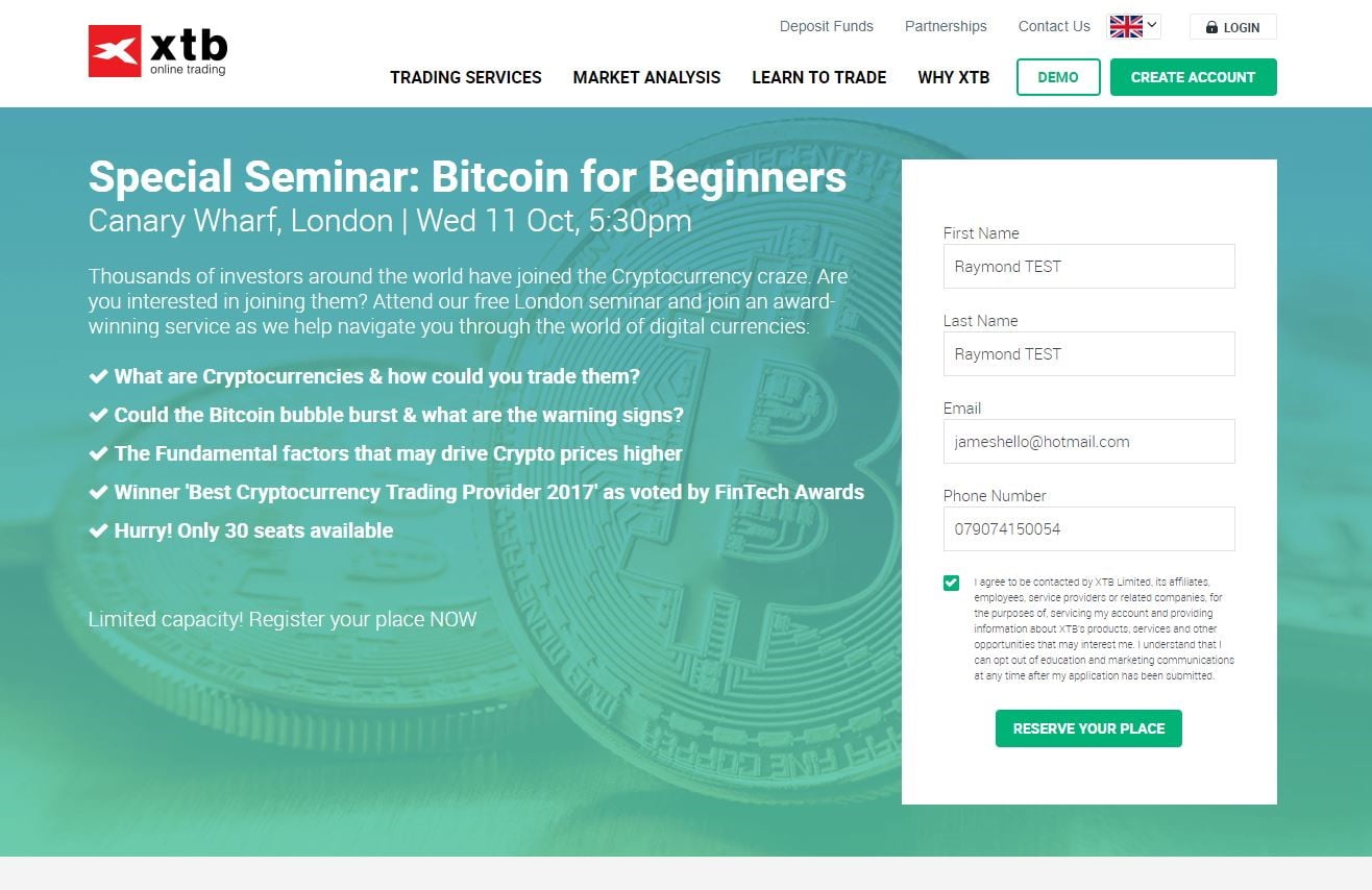 XTB To Organize a Free Seminar on Bitcoin for Beginners in London