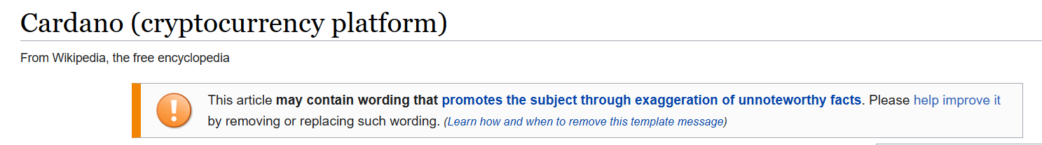 Snippet of warning from Cardano Wikipedia page