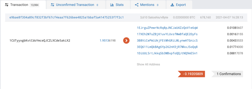 Snapshot of a live transaction on the Bitcoin network. Source: BTC.com