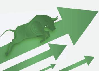 Picture of a green bull with green arrows pointing upwards