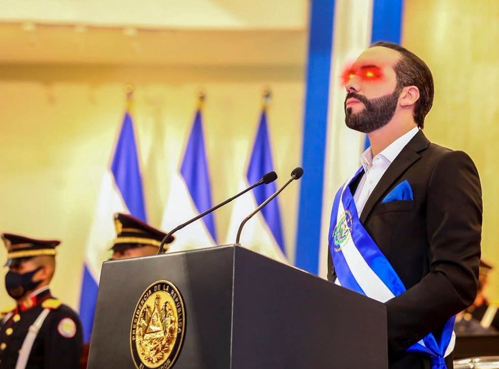 El Salvador president with bitcoin laser eyes