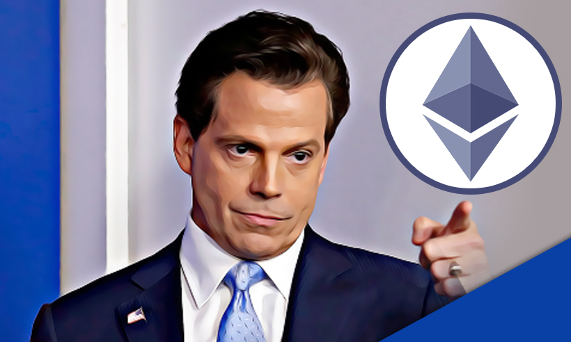 Picture of Anthony Scaramucci, CEO of Skybridge Digital, point to an Ethereum coin