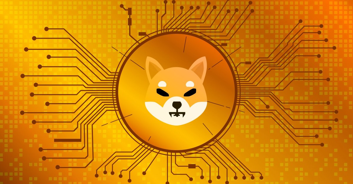 Picture of a Shiba Inu token with circuit board-like markings around it