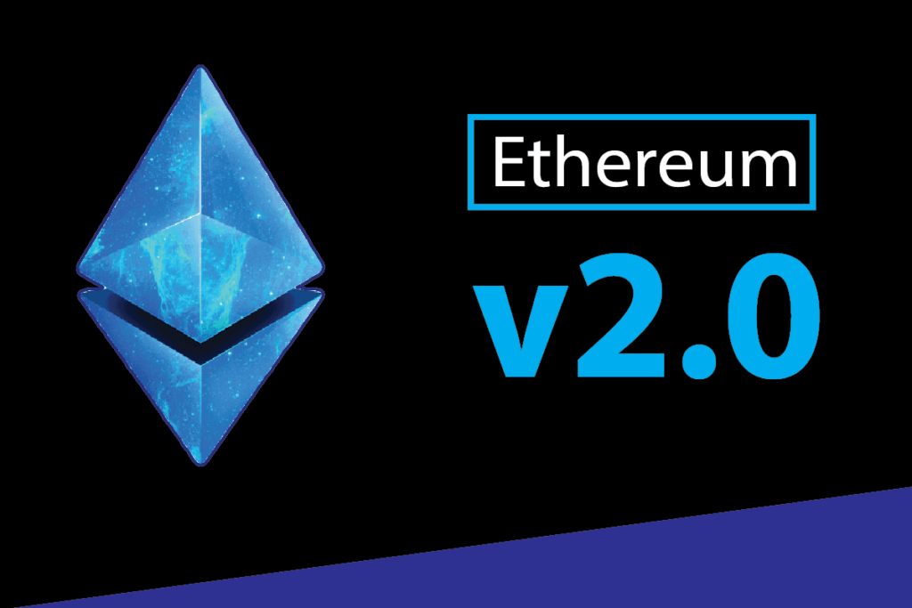 Picture of an ethereum logo with Ethereum v2.0 written next to it