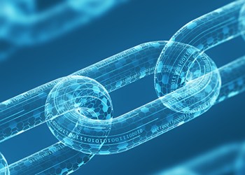 Three diagonal digital chains on a blue background