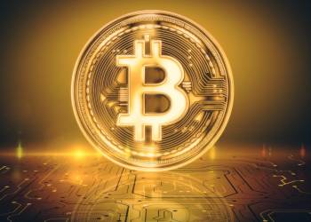 Picture of a standing gold bitcoin