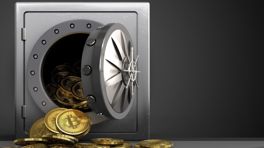 Picture of a vault with bitcoins pouring out of it