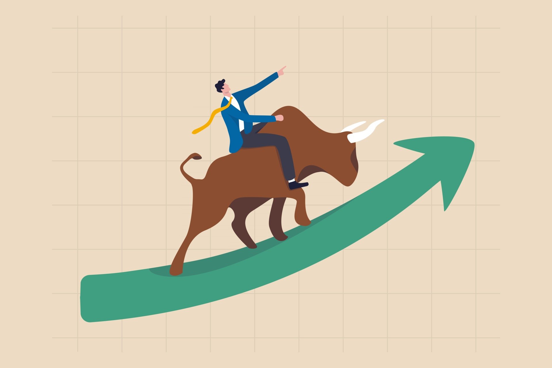 Picture of a person riding a bull up a green arrow, depicting altcoin run-up