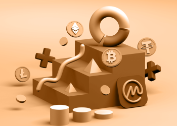 Picture brown staircase with various crypto coins around it