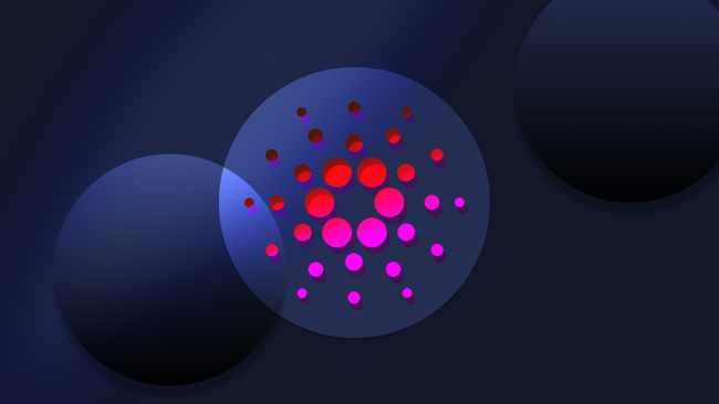 Picture of a Cardano logo with red light glowing through it