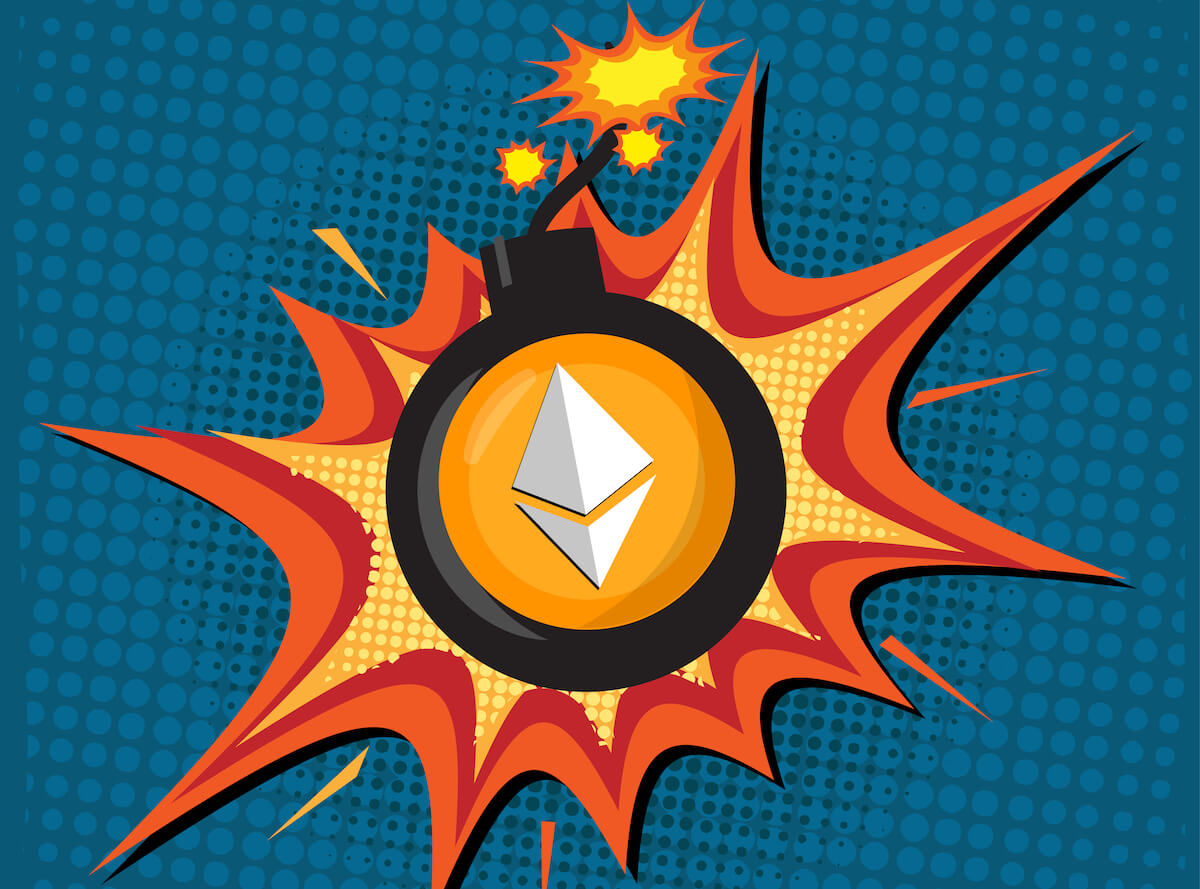 Picture of an Ethereum logo on an exploding bomb