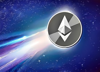 Picture of an Ethereum crypto coin shooting through the cosmos