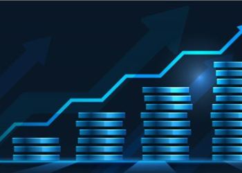 Picture of an animated donkey climbing up stairs made of stacked coins and an upward arrow