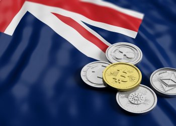 Picture of different crypto coins on top of an Australian flag
