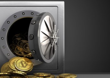 Picture of bitcoins pouring out of a vault