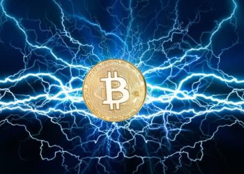 Picture of a bitcoin in the middle of a lightning storm