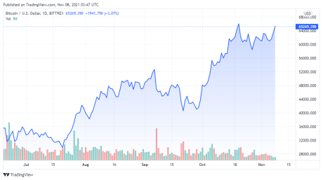 BTCUSD price chart for 11/08/2021 - TradingView