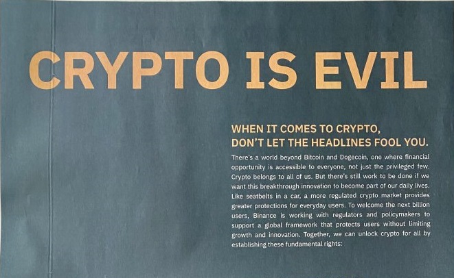 Binance, crypto is evil ad
