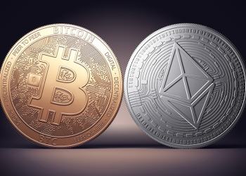 Picture of an Ethereum and Bitcoin next to each other