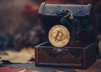 Picture of a bitcoin in a treasure chest