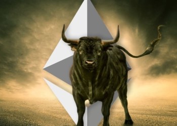 Bull in front of ethereum logo