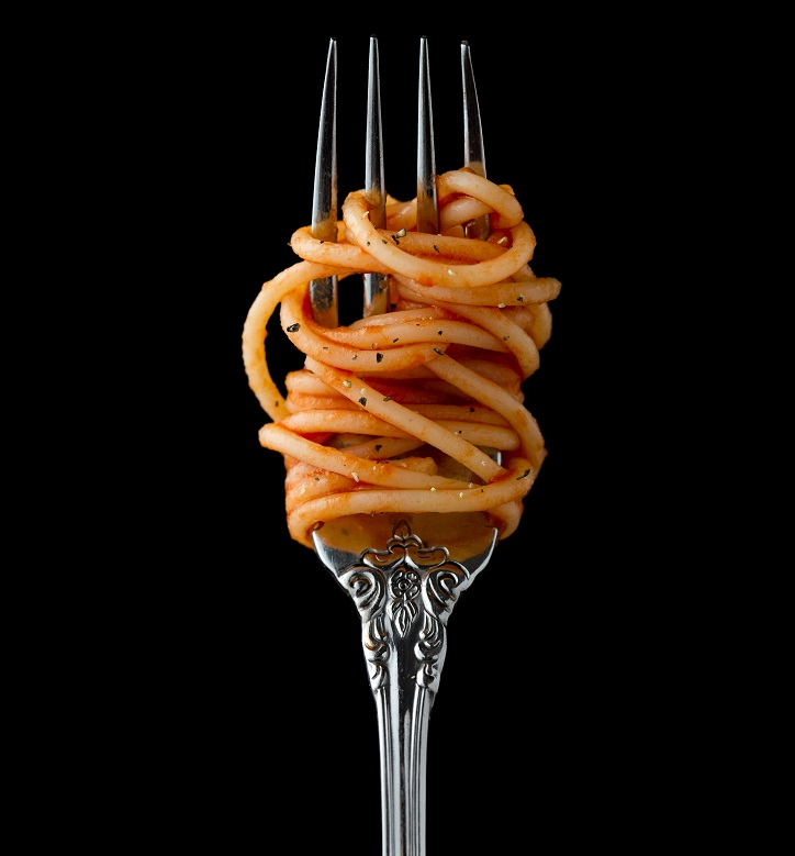 Polygon, a fork with spaghetti on it