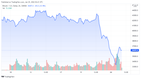 BTCUSD price chart for 01/24/2022 - TradingView