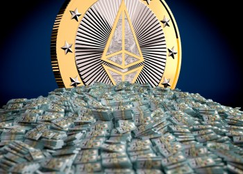 Ethereum atop a pile of dollars