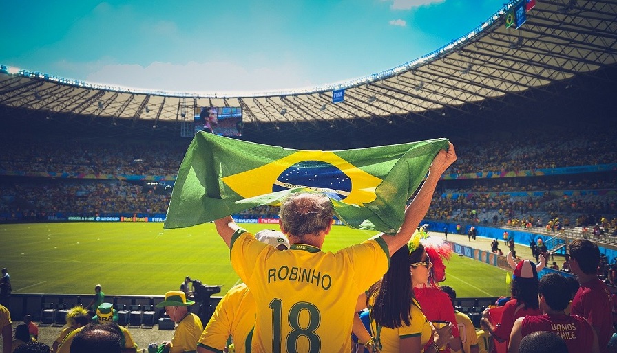 Brazil, the flag in a football stadium.
