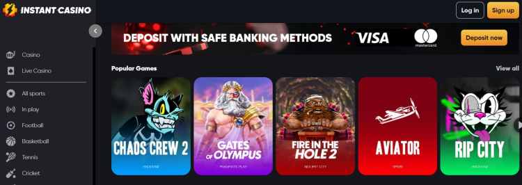 Instant casino game lobby.