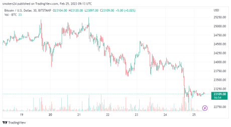 Bitcoin is in a slight decline over the past week | BTCUSD on TradingView.com