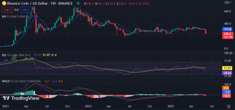 BNB weekly chart shows sideways movement: source @Tradingview