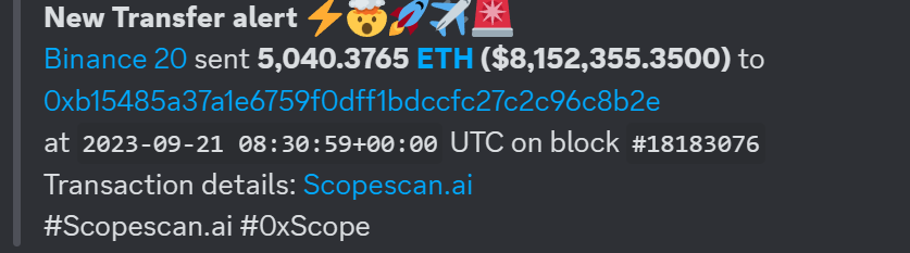 ETH whale moves funds to Binance| Source: Scopescan