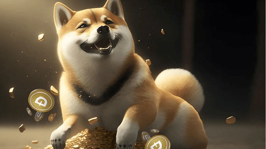 Dogecoin DOGE Tokens with Shibu Inu Dog 