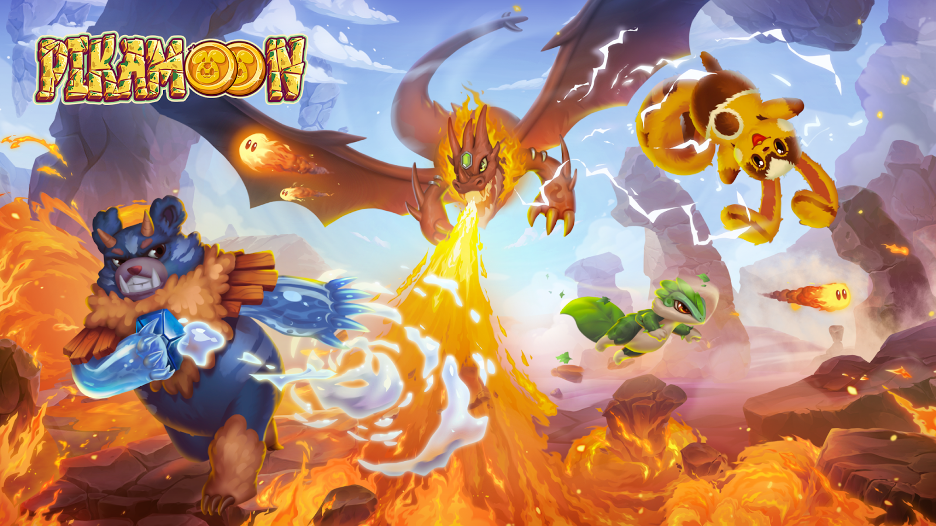 Illustration of Pikamoon fire nation, the virtual gaming environment of Pikamoon cryptocurrency.