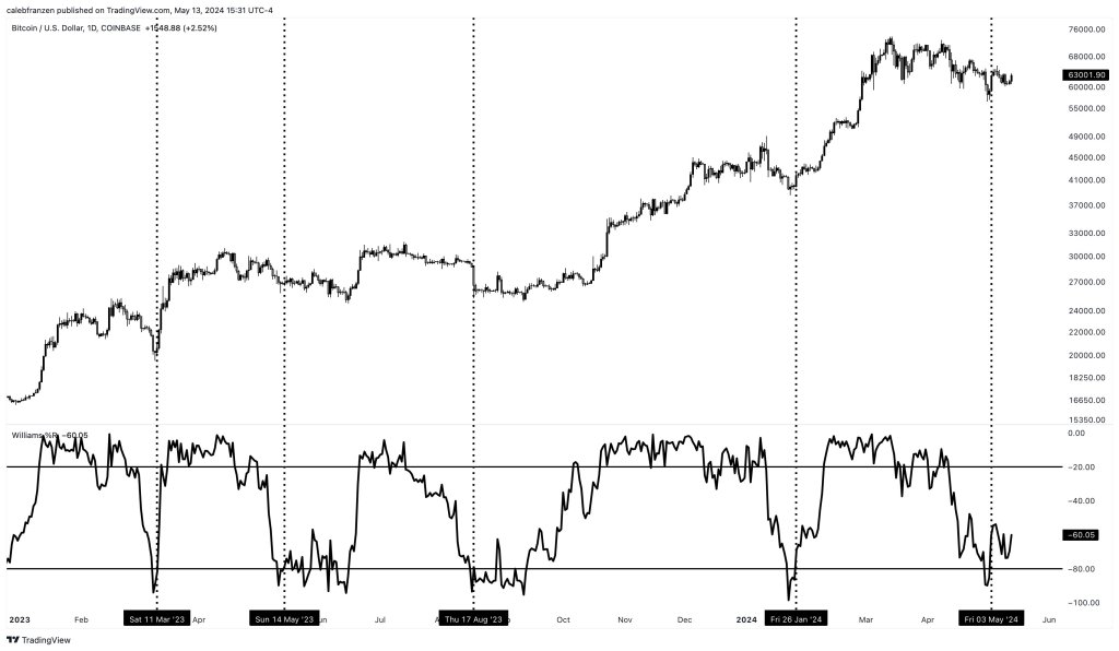 50-day Williams%R oscillator on BTC chart | Source: Analyst on X