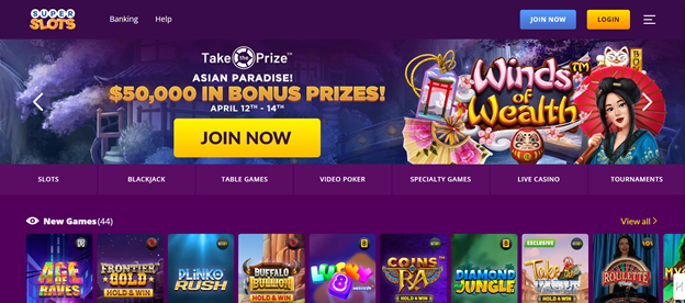 SuperSlots casino homepage