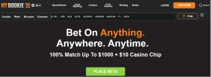 MyBookie has a $1000 welcome bonus plus a $10 free casino chip
