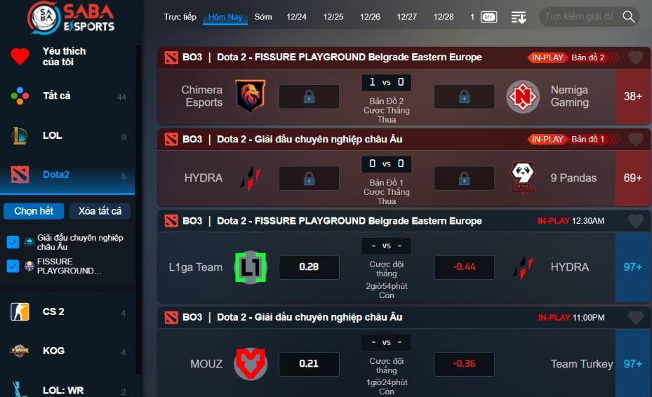 Các nhà cái cung cấp đa dạng kèo DOTA 2